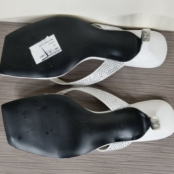 Black Suede Studio Crystal Embellished Sandal, White Leather, Womens Size 7.5 - Picture 9 of 10